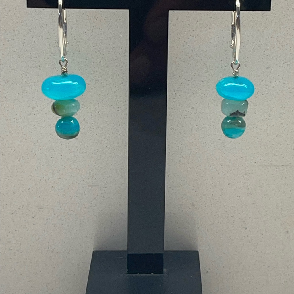 Elegant Sterling Silver 925 One Of A Kind Peruvian Opal Bead Earrings